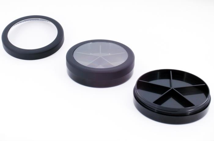 Round makeup jars with clear window